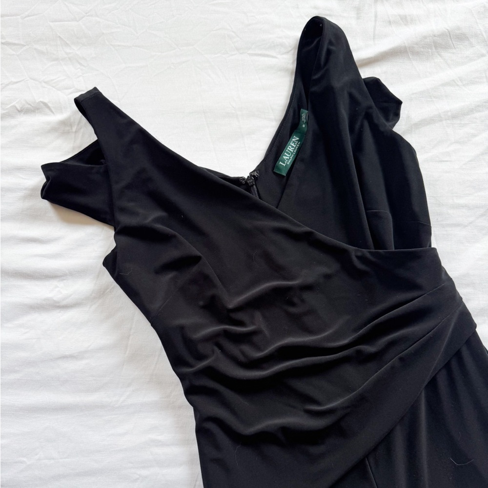 Lauren Ralph Lauren Women's Solid Black Faux Wrap Jumpsuit Size 2 (K) - Picture 2 of 5